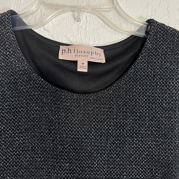 𝅺PHILOSOPHY Black & Silver Midi Cocktail Dress Size M - Picture 4 of 9